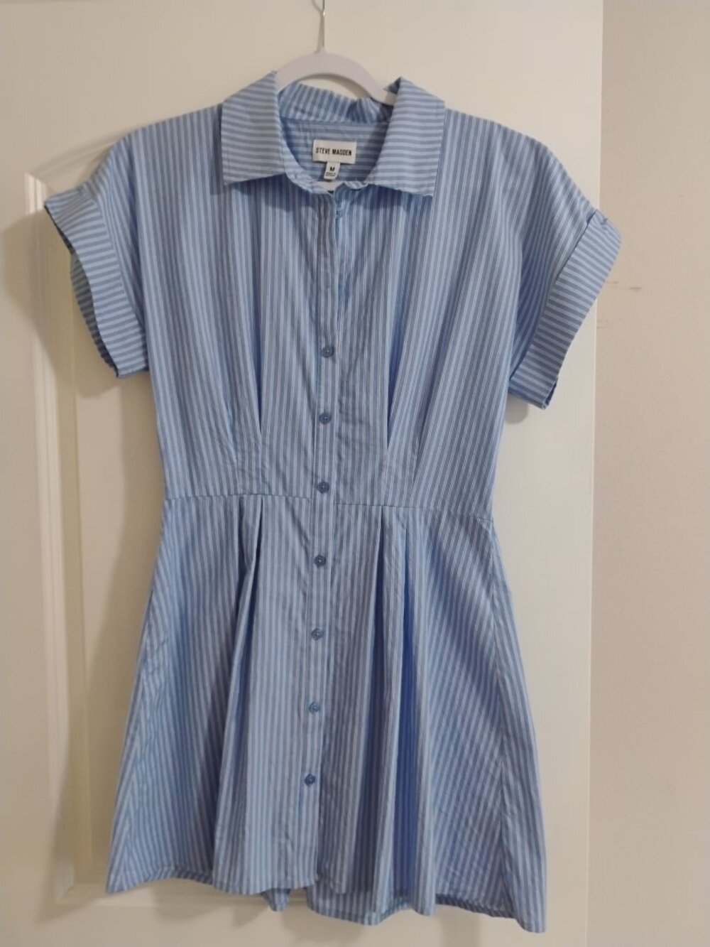 Steve Madden Blue & White Striped Shirt Dress – Size M